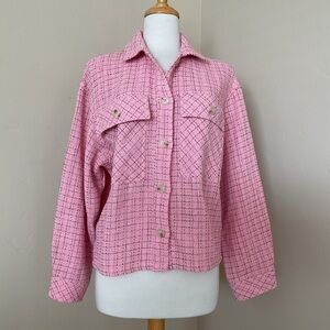 Vici Shacket Jacket Pink Tweed Size M